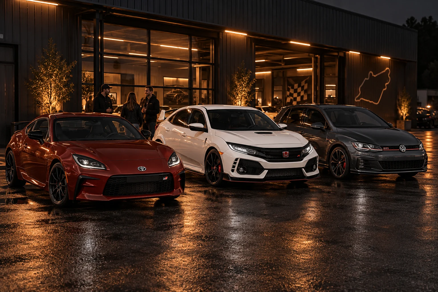 Toyota, Honda und VW beim abendlichen Treffen